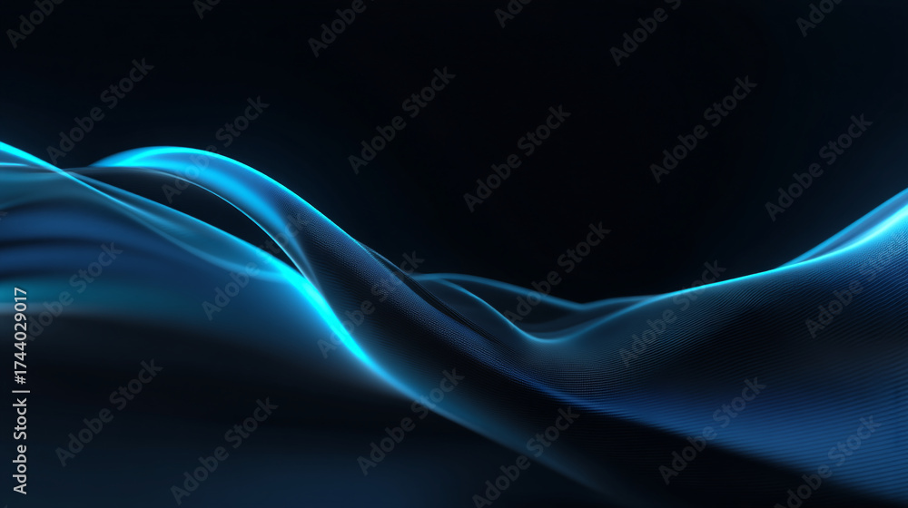 Obraz premium Abstract flowing blue wave pattern against a dark background with subtle lighting