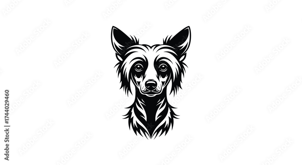 Fototapeta premium Black and white Chinese crested dog head tribal art