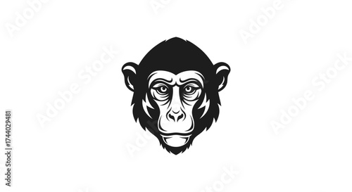 Black and white chimpanzee head logo design Keywords: chimpanzee, ape, monkey, animal, primate