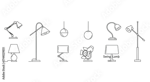 Collection of hand drawn desk and floor lamps in various styles for design projects vector