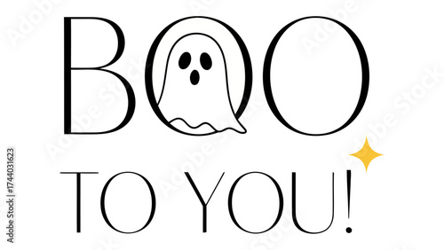 Spooky Greetings: BOO TO YOU! a whimsical, minimalist, and captivating, Halloween-themed illustration, featuring a playful ghost, perfect for cards or graphic design.