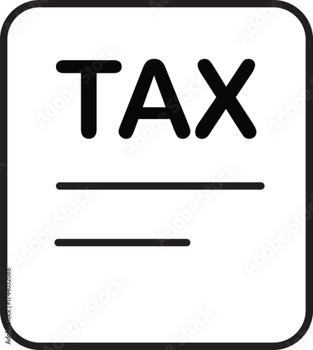Simple black and white icon representing tax documents and financial forms with lines for text