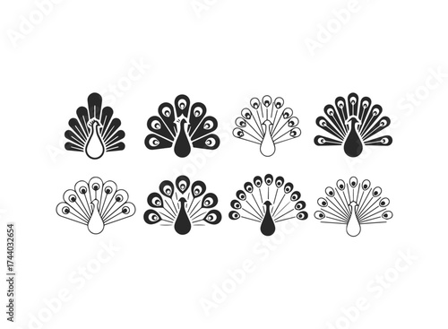Collection of Stylized Peacock Icons.