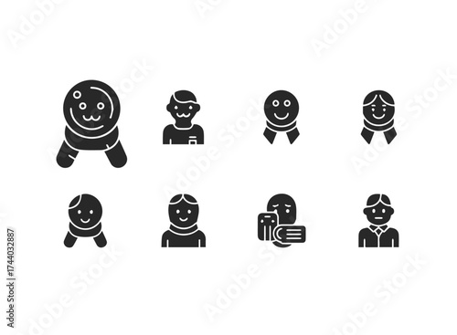 Diverse Human Icons Set with Emotions and Professions.