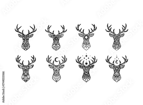 Ornate Deer Head Mandala Illustrations Collection.