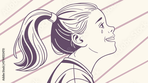 Right diagonal line portrait of open hair girl with pastel tones showing sadness and joyful emotion vector design