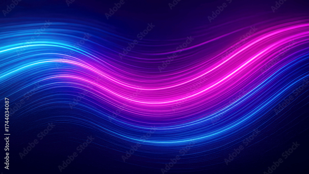 Fototapeta premium Dynamic blue and pink neon light waves creating an abstract digital background 