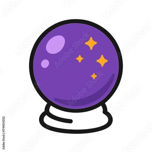 Cute magic crystal ball with sparkling stars for fortune telling.