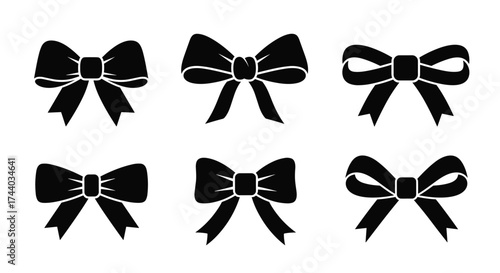 A collection of six black bow illustrations in two rows.