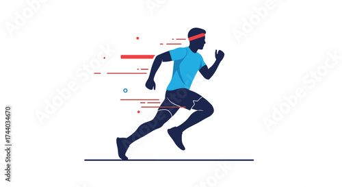 A silhouette of a runner in motion with speed lines suggesting fast movement.