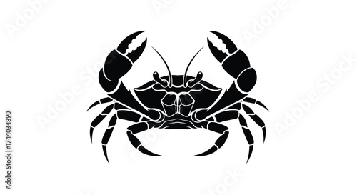 Black and white crab illustration with raised claws