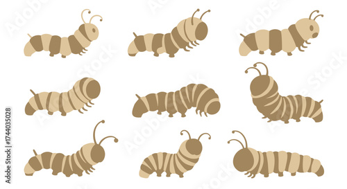 A collection of adorable cartoon caterpillars in various poses.