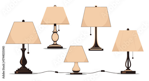 A collection of five distinct decorative table lamps.