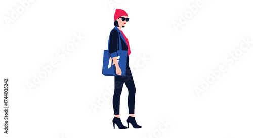 A stylish woman in casual attire with a tote bag.