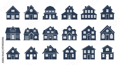 Collection of various house icons in a simple style.