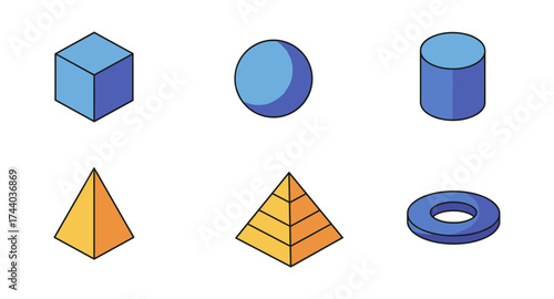Colorful isometric geometric shapes icon set with 3d style