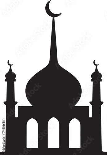 Modern Mosque Silhouette Vector Icon Islamic Architecture & Religion Symbol
