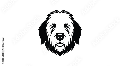 Black and white dog face logo on white background animal