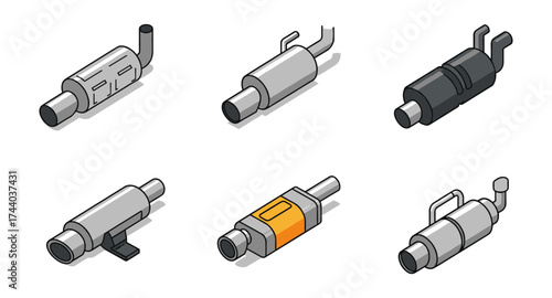 Set of six isometric car mufflers for exhaust system design