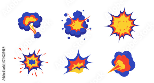 Vibrant comic style explosions in bold colors and dynamic shapes