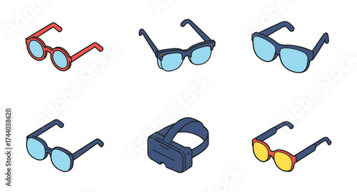 Collection of isometric sunglasses and virtual reality headset designs