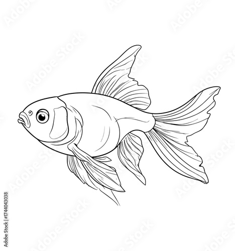 Kids coloring page, goldfish, vector illustration. AI