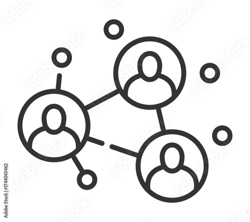 Network of connected user icons representing social interaction and communication