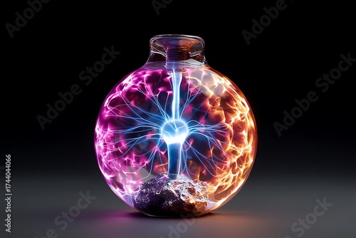A glowing plasma orb pulses with vibrant energy, emitting bright electric light, illuminating its surroundings.