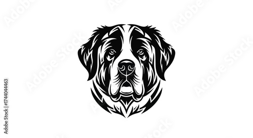 Black and white dog head logo on white background Keywords: dog, head, logo, icon, animal