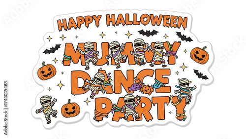 Halloween Mummy Dance Party: An animated group of mummies playfully come together to dance, in a festive celebration of the Halloween spirit.