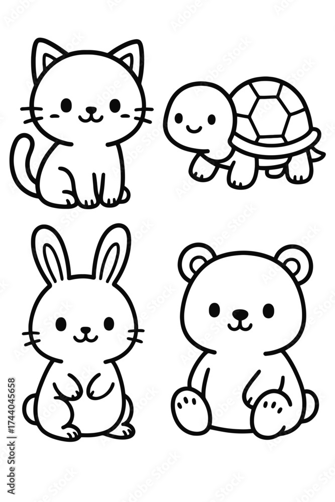 Fototapeta premium Funny cartoon animal set with cute baby pets and wild characters collection