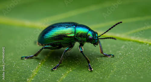 Wallpaper Mural Close-up of an Iridescent Green Beetle on a Leaf in a Natural Setting Torontodigital.ca