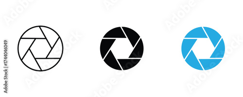 Camera icon set vector on white background. photography, camera, setting, lens, diaphragm, iris, shutter, focus, video, circle, symbol.