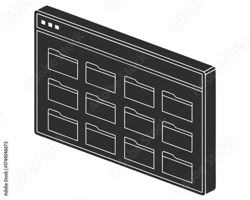 Digital interface displaying a grid of file folders in isometric view