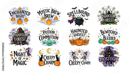 Halloween Magic: A captivating collection of mystical logos and themed illustrations, perfect for adding a touch of spooky allure to your Halloween celebrations.
