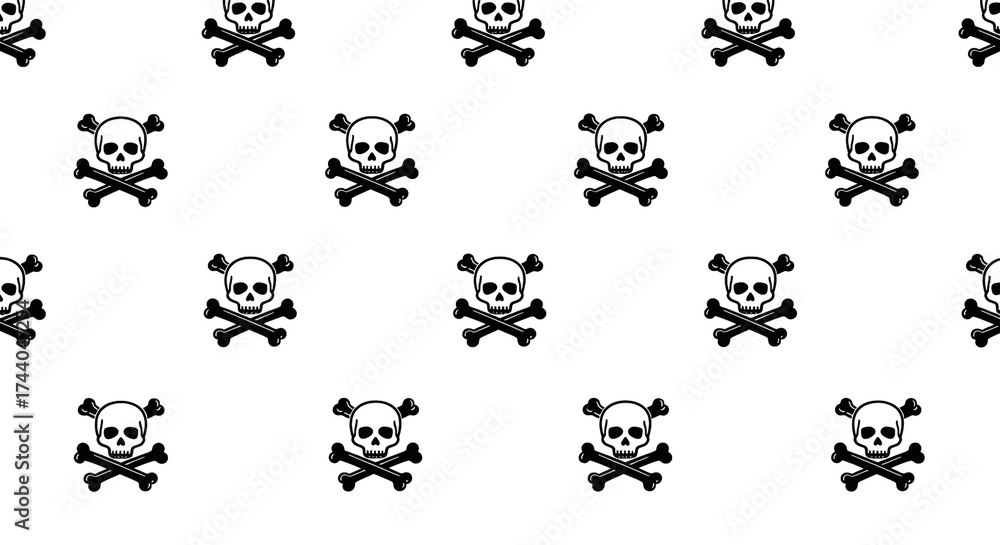 Fototapeta premium Skull and Crossbones Seamless Pattern. Black and White Hazard Symbol Background.