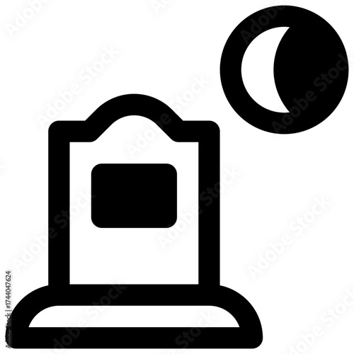 Graveyard. Outlined stroke vector icon with black-filled details.