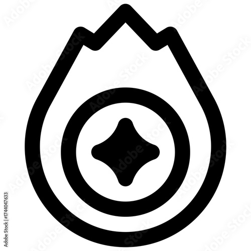 Fire. Outlined stroke vector icon with black-filled details.