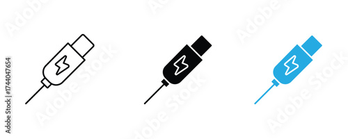 Usb type c icon set vector on white background. charging, data, transfer, cable, connector, port, device, electronic, technology, power, charge, symbol.