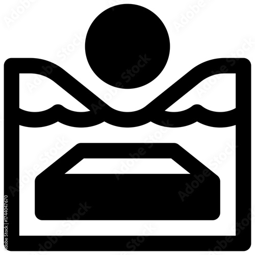 Raft. Outlined stroke vector icon with black-filled details.