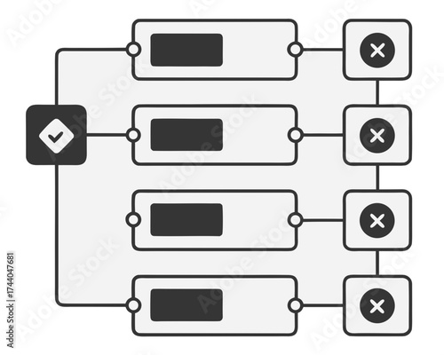 Workflow diagram with checkmark and multiple cross marks