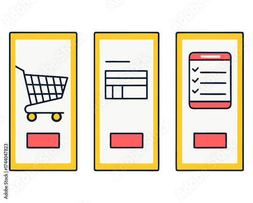 Online shopping process icons for e commerce and retail business