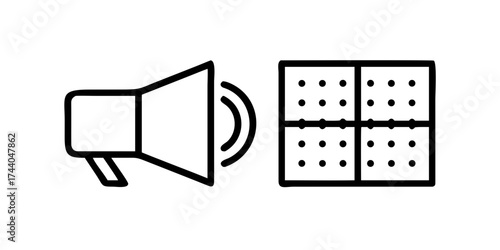 Acoustic panel icon with speaker and sound insulation
