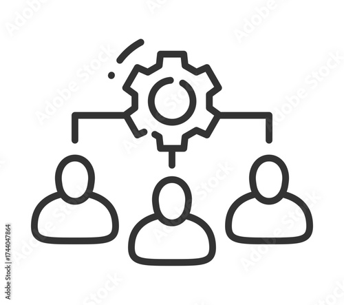 Team collaboration and management icon with gear and people