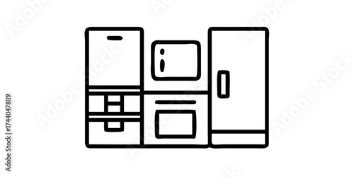 Modern kitchen appliance set icon with oven, microwave, and fridge
