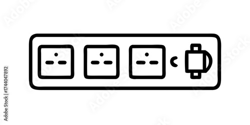 Power strip icon with three outlets and plug connection
