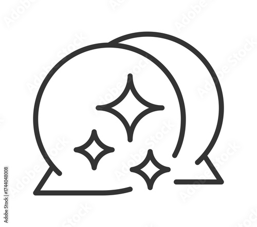 Clean sparkling dish icon with bubbles and shine lines