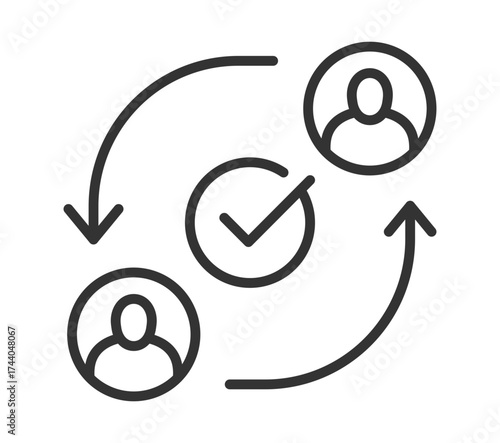 Team collaboration workflow with arrows and profiles icon