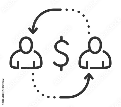 Simplified money transfer icon with arrows and currency symbol