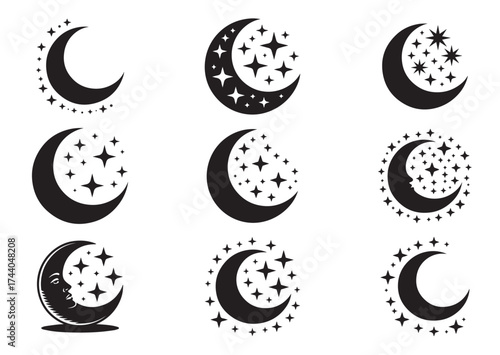 Moon and stars Icon, Moon and stars vector Design
